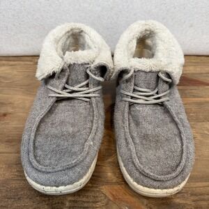 Hey Dude BRITT Boot Womens US Size 8 Charcoal Lace Tie Shoes Faux Fur Comfort